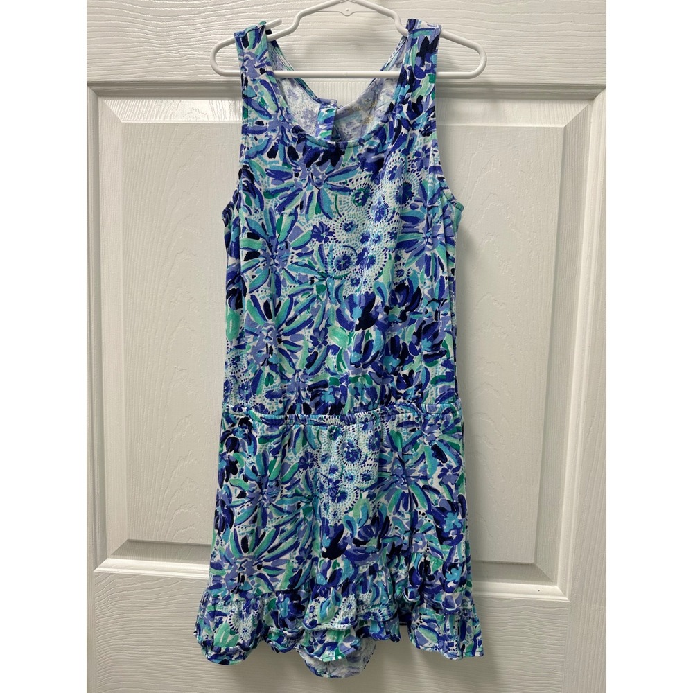 Lilly Pulitzer Girls Blue Green Floral Sleeveless Romper Size Large 8-10